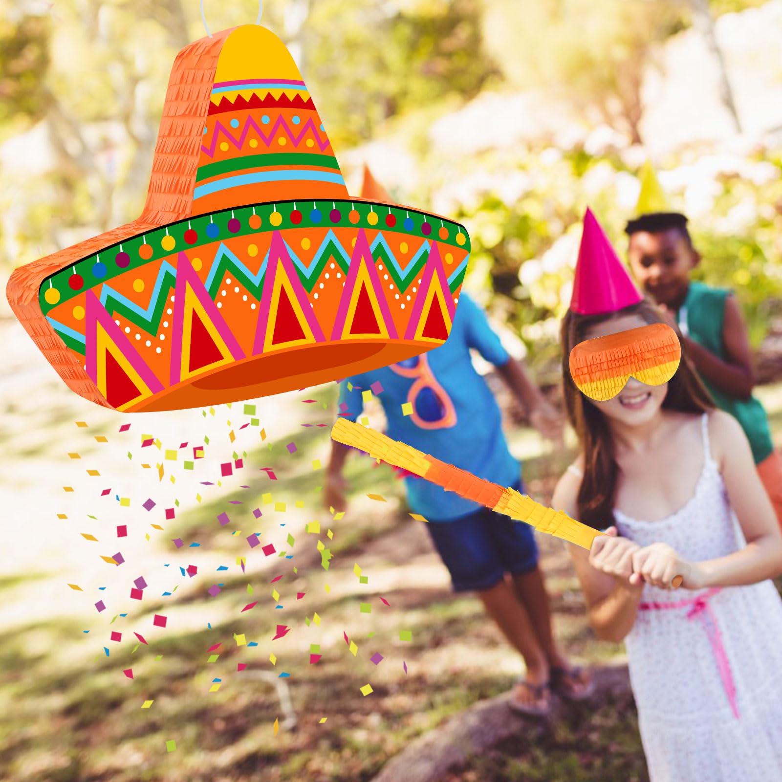 Hooqict Piñata mexicaine avec bandeau pour les yeux et bâton de chauve-souris pour décoration de fête, carnaval, Cinco de Mayo pour enfants et adultes