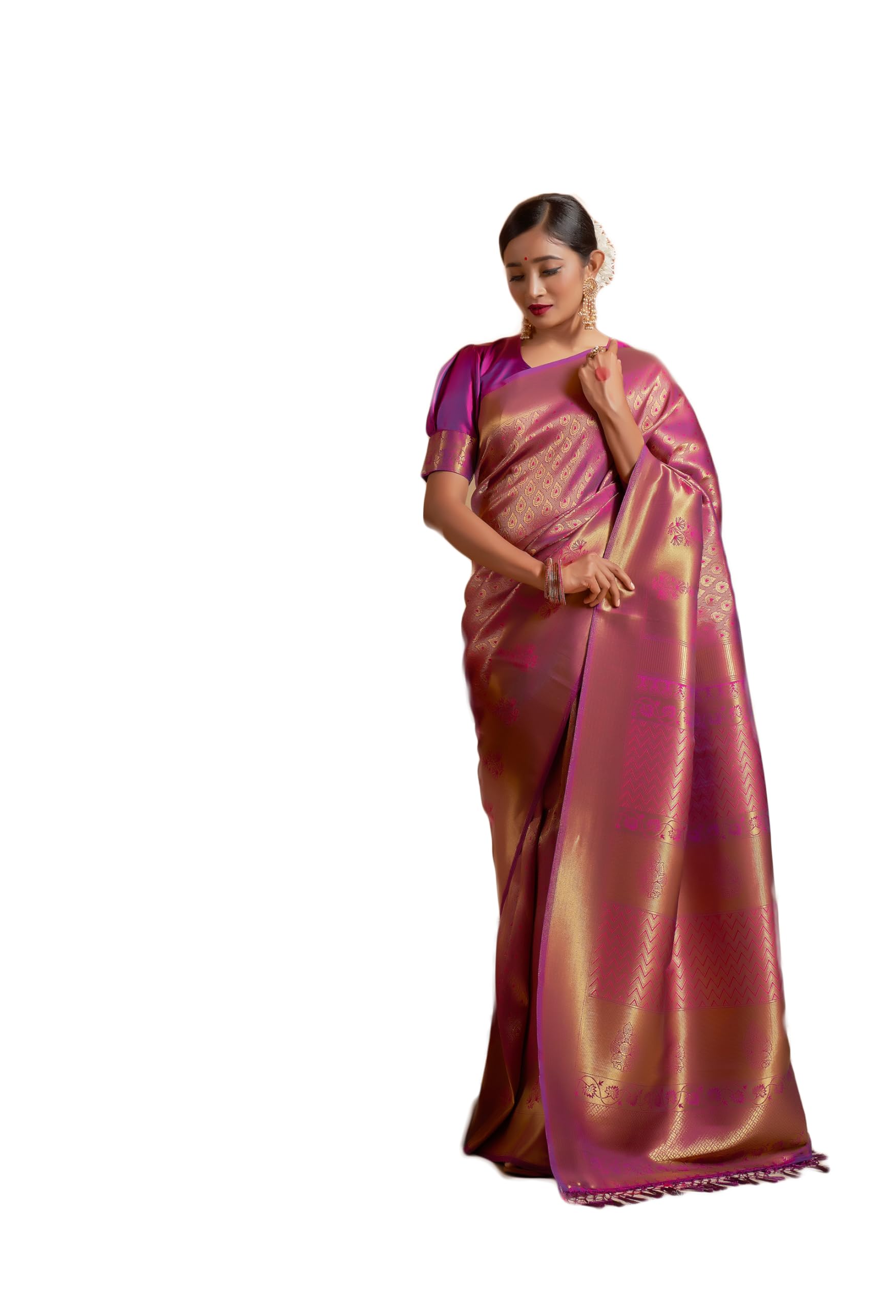 vardha Women's Kanchipuram Raw Silk Saree with Blouse Piece, Zari Woven, Kanjivaram Kyra SIlk-picture-32