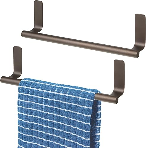 Miniatura 1 de mDesign Toallero de acero montado en la pared, barra autoadhesiva de ahorro de espacio para cocina, sostiene toallas de mano y platos, se adhiere a