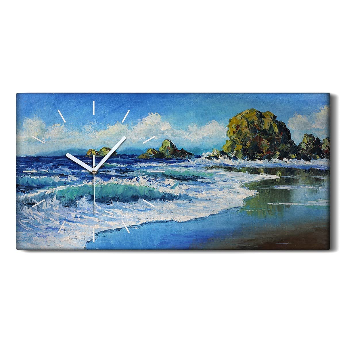 Horloge sur Toile Océan 60x30cm sans Tic-Tac pour Mur de Chambre
