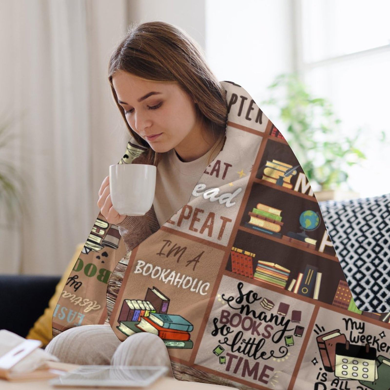Coperta Per Amanti Dei Libri 152x127 Cm - Design Libreria Con Citazioni - Regalo Per Lettori, Bibliotecari, Donne E Uomini - Morbida In Flanella