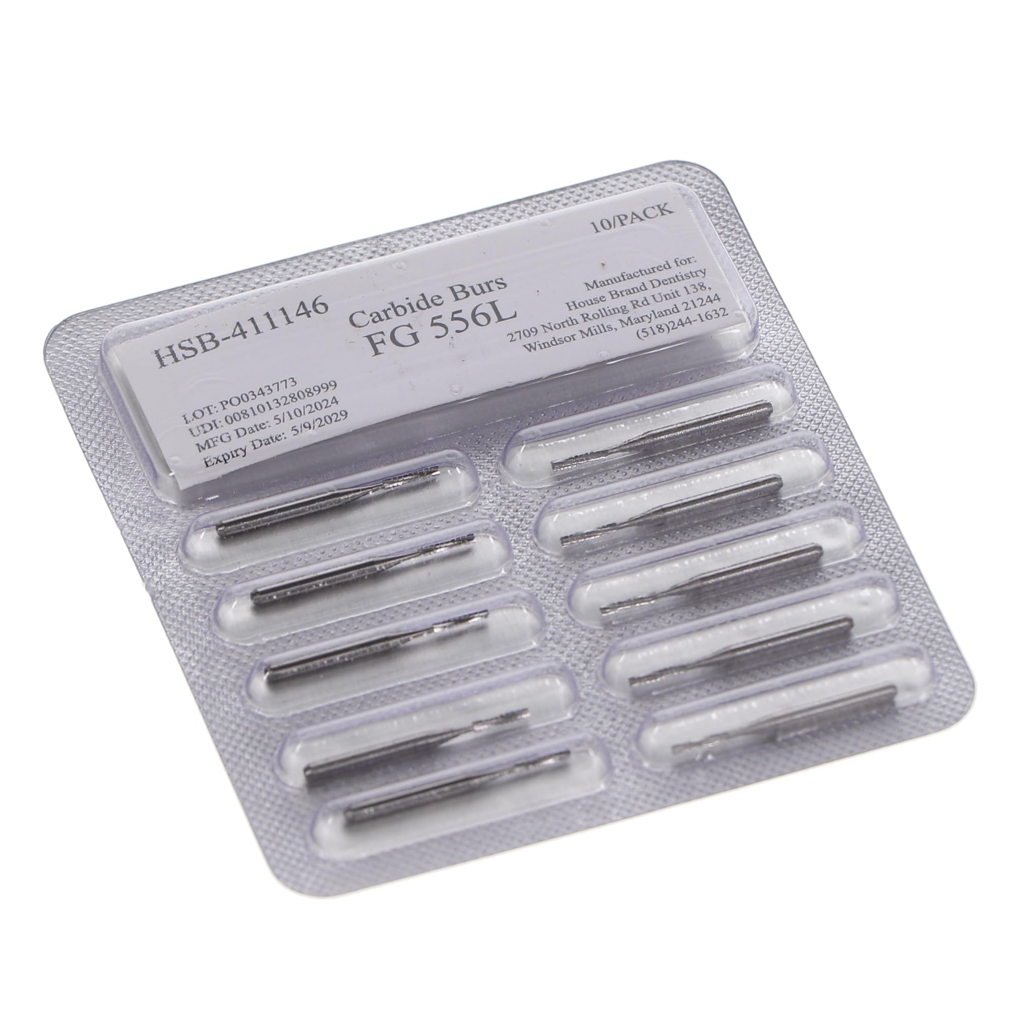 House Brand Dentistry 411146 HSB FG Long #556 Straight Fissure Crosscut Carbide Burs 10/Pk