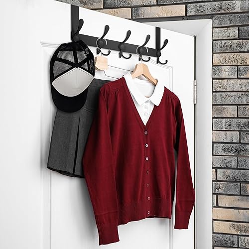 Miniatura 4 de TICONN Ganchos para colgar sobre la puerta, 5 percheros resistentes de metal para chaquetas, sombreros, toallas, bolsas en el baño, dormitorio,