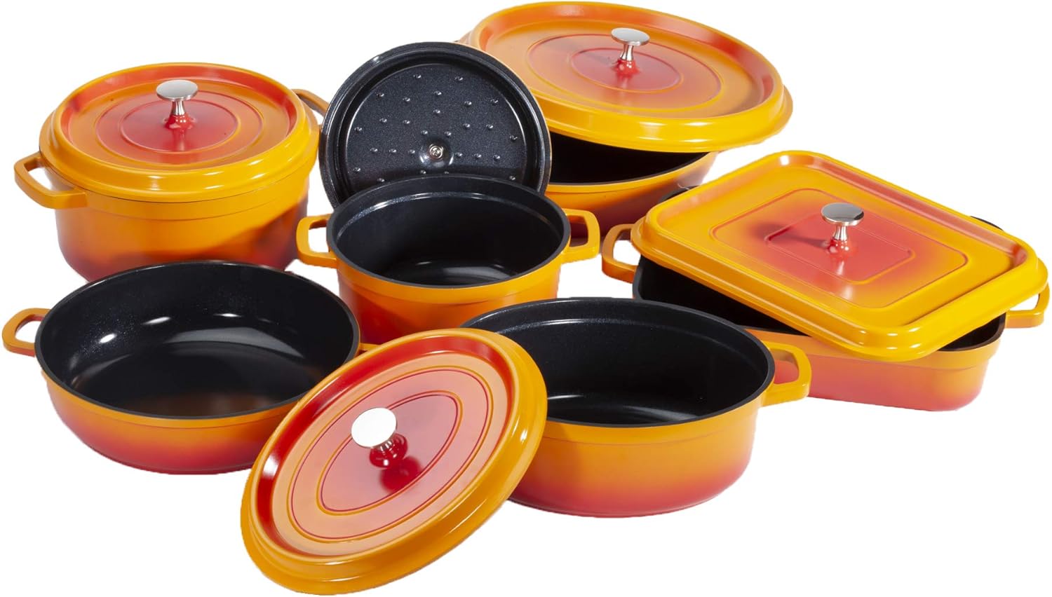 G.E.T. CA-009-O/BK Heiss Lightweight Cast Aluminum Dutch Oven, 3.5 Quart, Oval, Orange