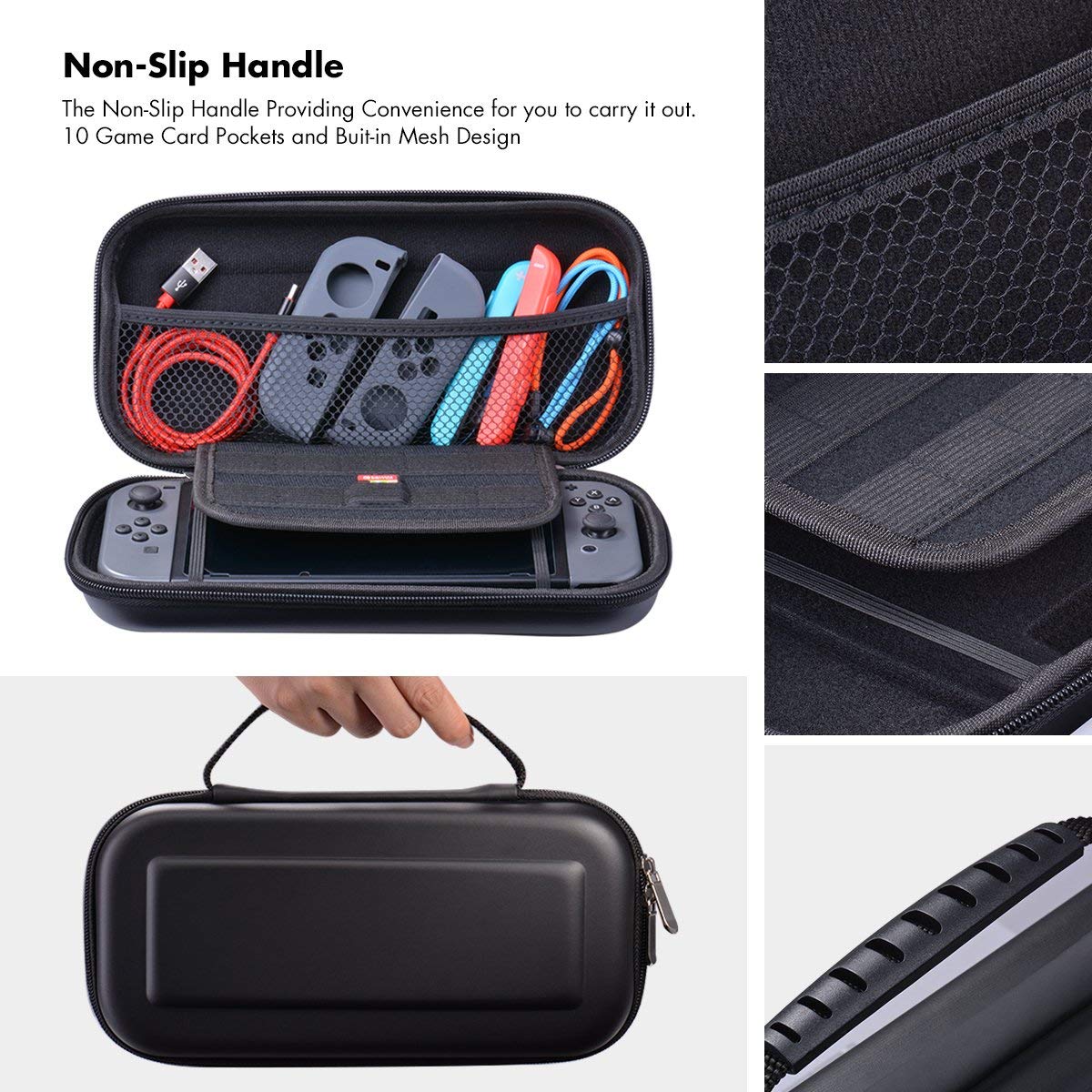 7 In 1 Nintendo Switch Starter Kit, Sunix Improved Hard Back Case with Carrying Case, Ultra Slim Screen Protector, Stand, Type-C Cable, Game Card Holder and Unique Designed Base Case