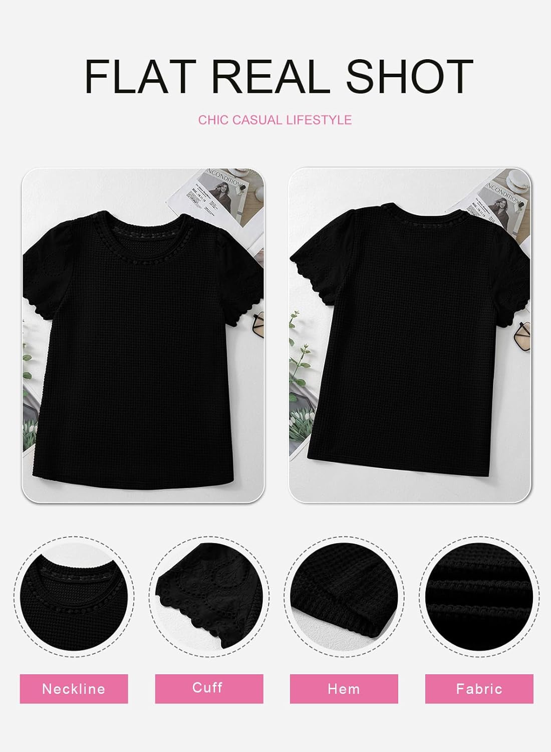 SHEWIN Womens Frenchy Summer Tops Crewneck Short Sleeve T Shirts Casual Waffle Knit Jacquard Blouses Top Shirts - Image 8