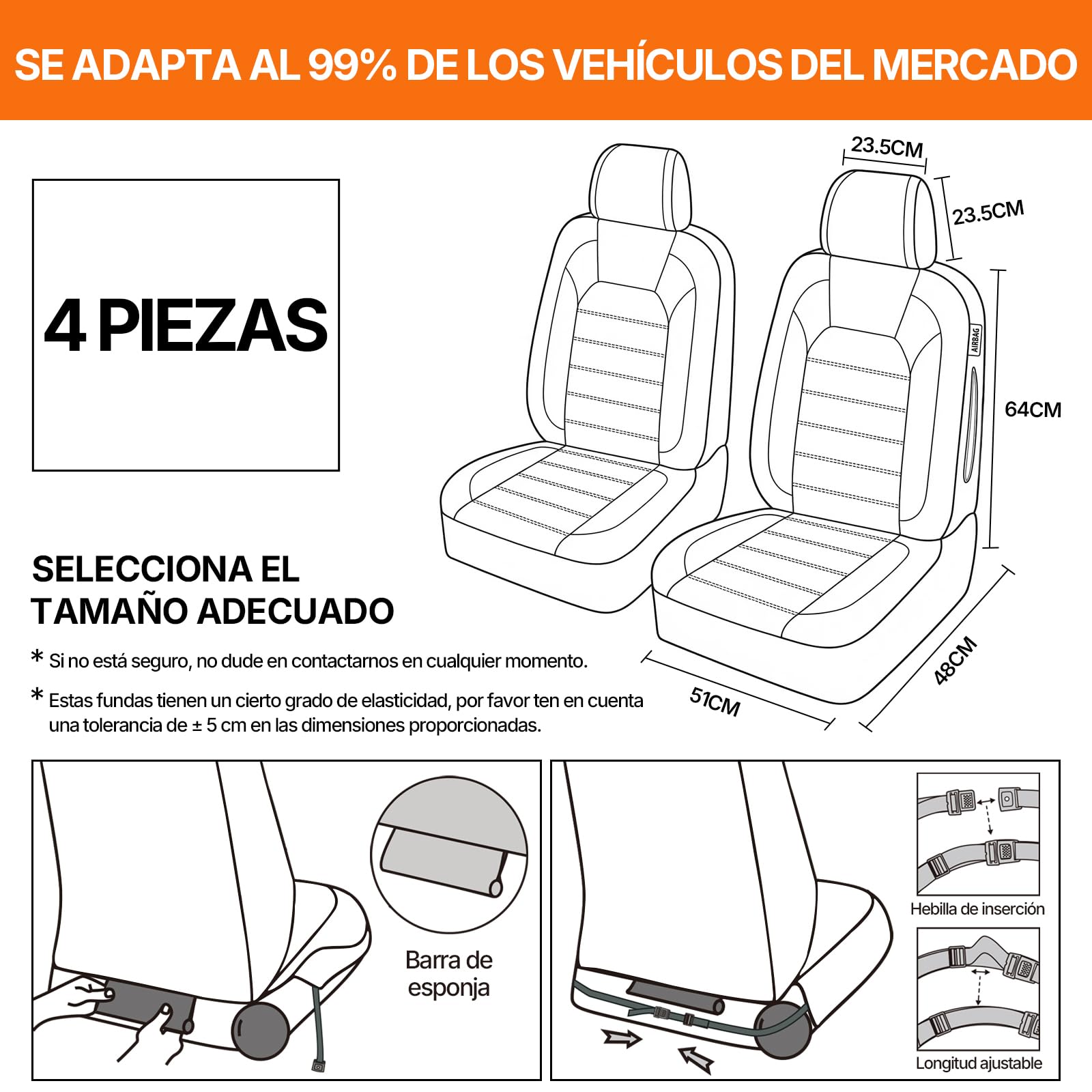 TOYOUN Fundas de Asiento de Coche de Piel sintética, 2 Asientos Delanteros, Ajuste Universal para Coches, Camiones, SUV, Furgonetas, Compatible con Bolsa de Aire, Protector de Asiento Antideslizante