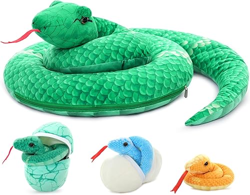 Miniatura 7 de MorisMos Peluche de serpiente gigante para mamá con bebés, juguete de peluche realista de serpiente, serpiente de peluche grande con bebés y huevos