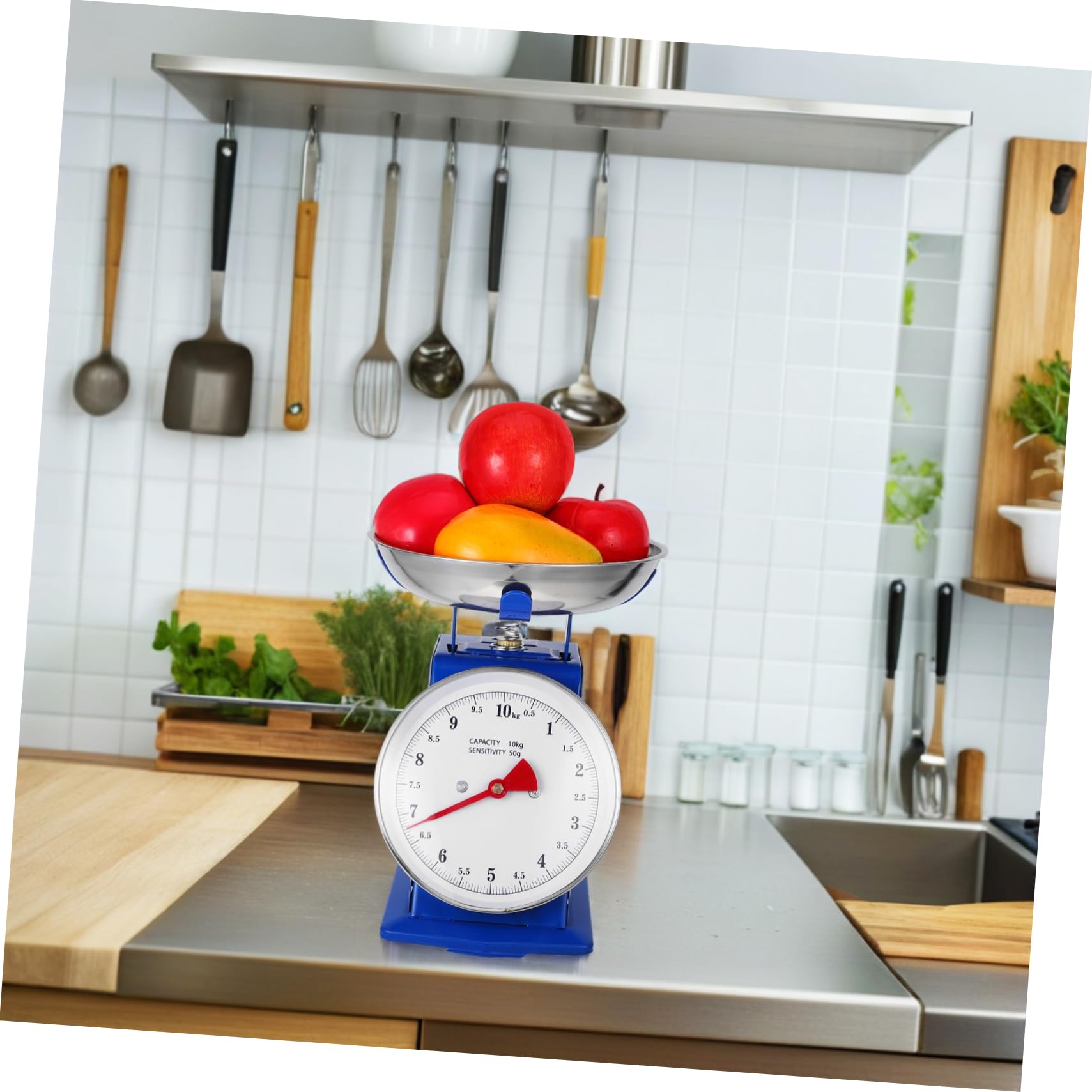 TOPBATHY Báscula de Cocina Vintage con Dial Grande y Bandeja Desmontable, Capacidad 10 Kg, Acero Inoxidable y Hierro, Adecuado para Hornear y Preparar Alimentos