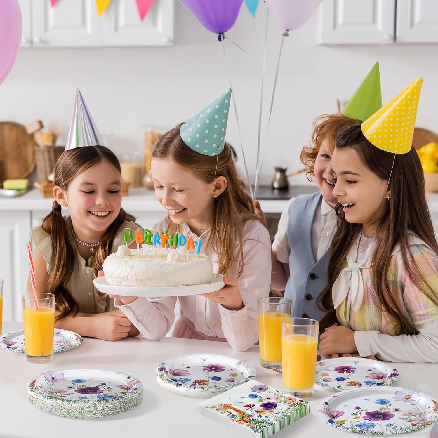 Pickmesh 150 Pcs Wildflowers Paper Plates and Napkins Colorful Dragonflies Floral Birthday Wedding Party Supplies Disposable Dinnerware Include 50 Dinner Dishes 50 Dessert Plates 50 Napkins