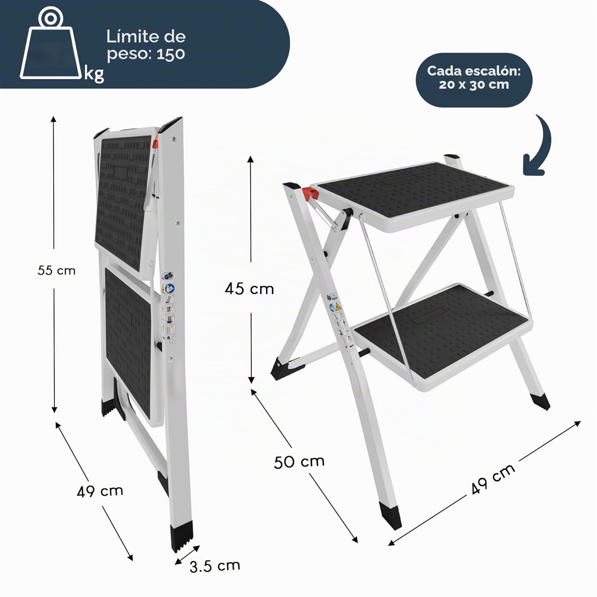 Home Vida – Potro Plegable con Goma Antideslizante, Resistente, de Metal, de Dos escalones y de Color Negro y Blanco