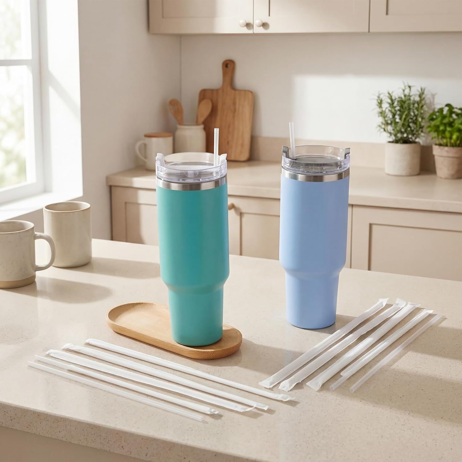 Potchen 300 Pcs 12'' Disposable Straws Clear Plastic Drinking Straws for 40 oz Tumbler Extra Long Cup Individually Wrapped for Various Drinkware Party Outside Every Occasion