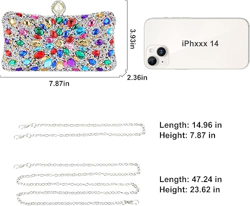 Miniatura 4 de Bolso de mano con diamantes de imitación para mujer, bolsa de noche brillante para fiesta, bolsa pequeña multicolor, bolso cruzado brillante para