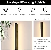 Vista 4 de Daoseolo Luces modernas para exteriores de 47 pulgadas, aplique de pared LED, lámpara de pared negra, 3 colores (3000 K4500 K6000 k), iluminación