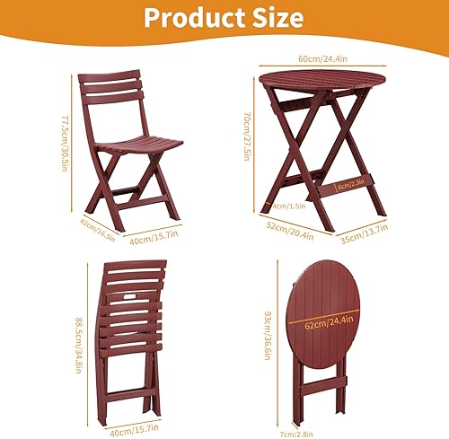 Miniatura 2 de Juego de bistró para patio, juego de 3 piezas de plástico plegable, juego de mesa y sillas de patio al aire libre portátil, juego de muebles de
