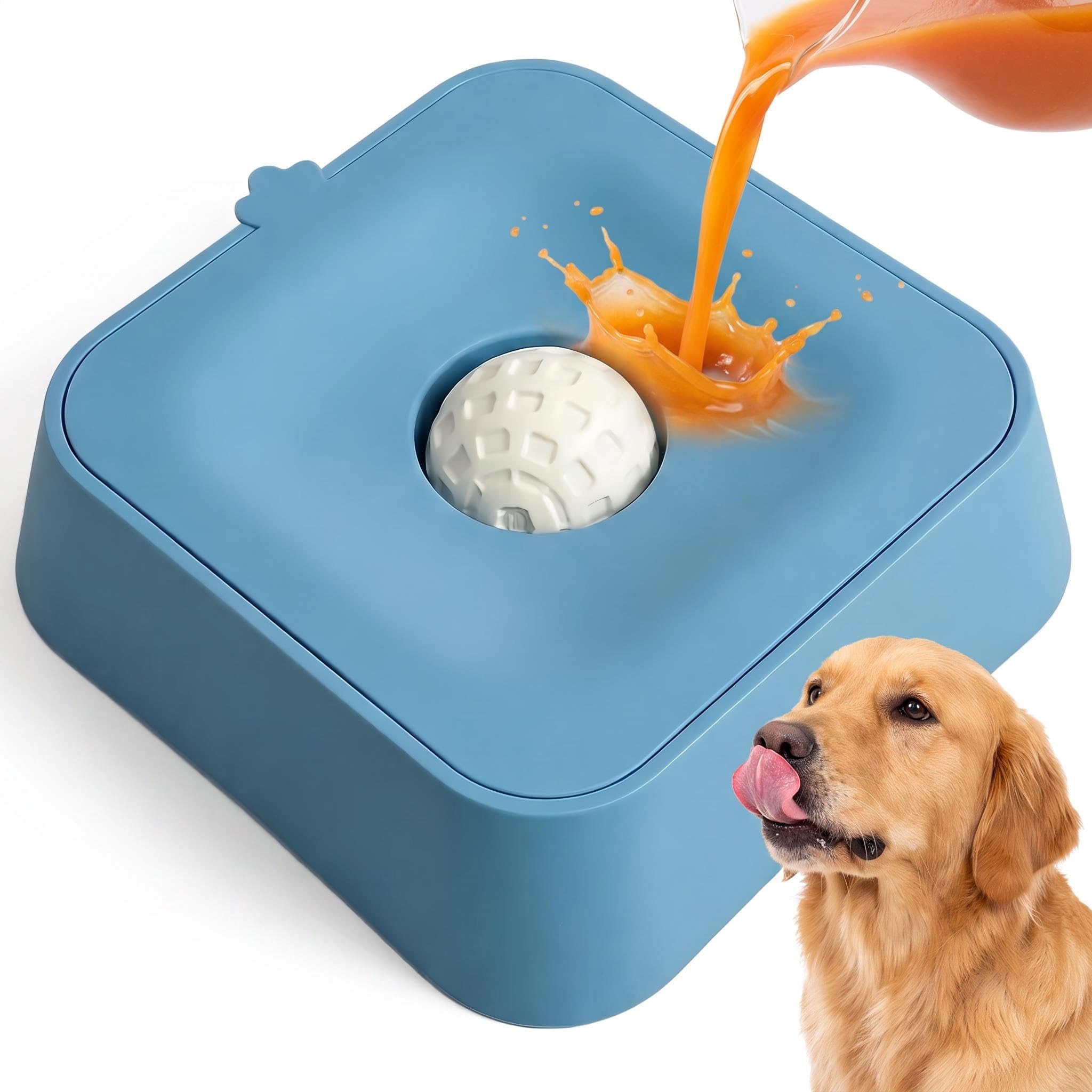 No Spill Slow Feeder Dog Lick Bowl with Rolling Ball
