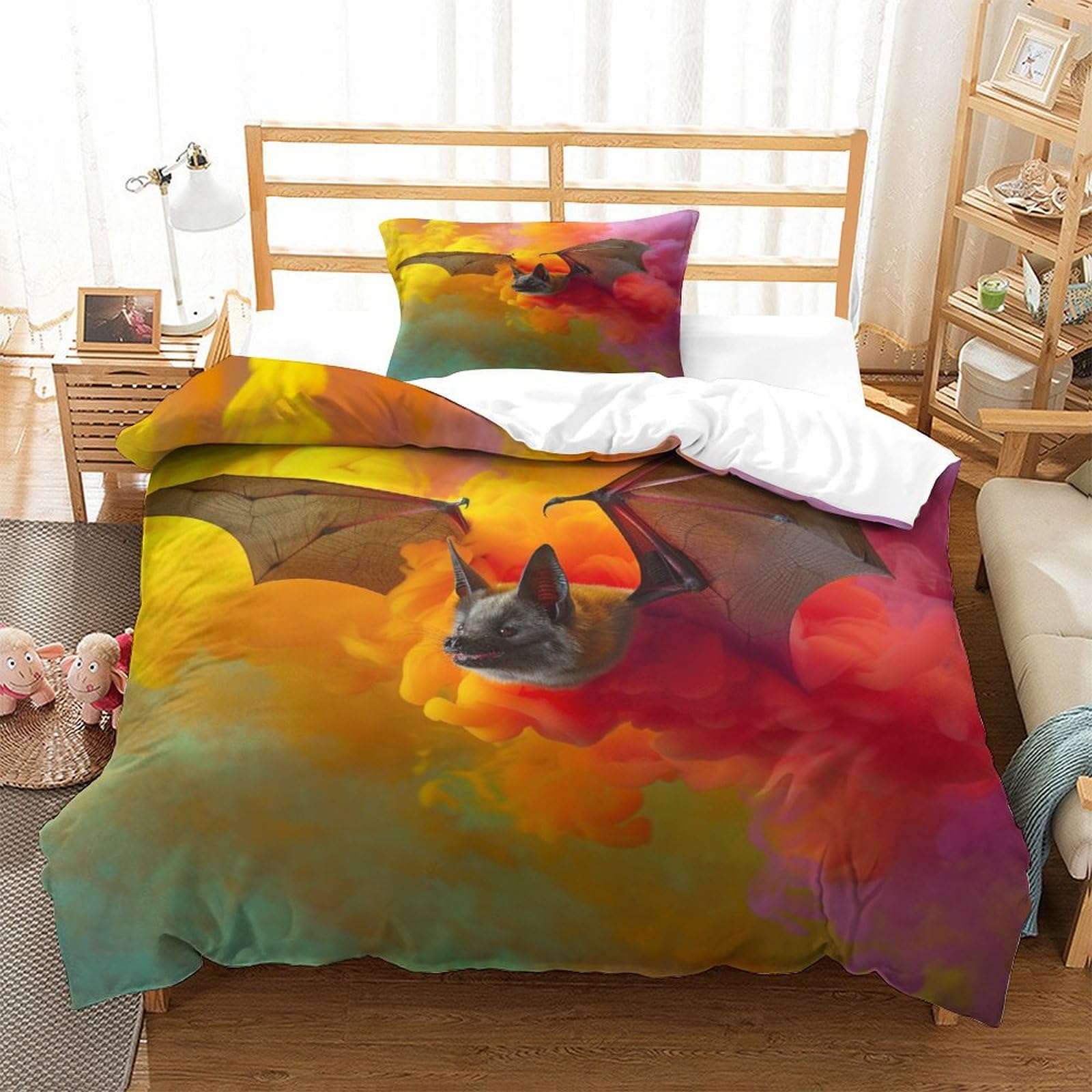P1S9U7W5Y Abstract Bat 3D Printed Duvet Cover Set 3pcs Microfiber Bat Bedding Set Single