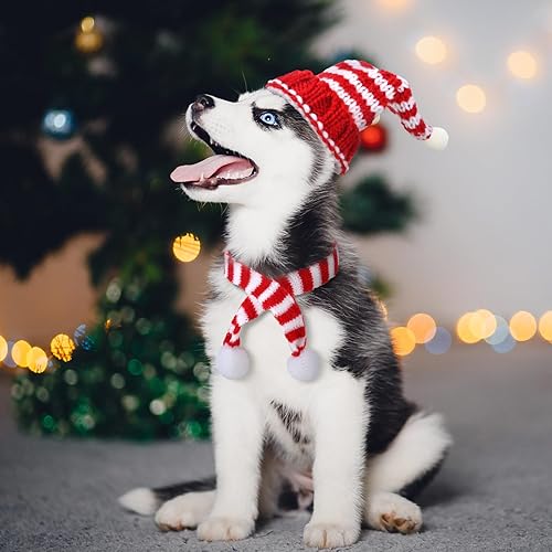 Miniatura 5 de Juego de 8 piezas de gorro y bufanda de punto de Navidad para decoración de muñecas y manualidades