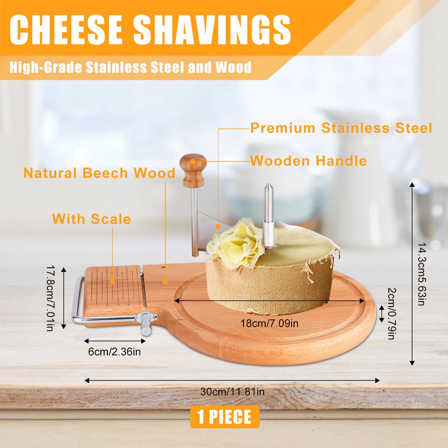 Cheese Slicer, Stainless Steel Wheel with Handle Cheese Cutter Board Multifunctional Adjustable Grater Shaver Curler Spinner Peeler for Cheeses Butter Chocolate Kitchen Accessories Gadgets Tools