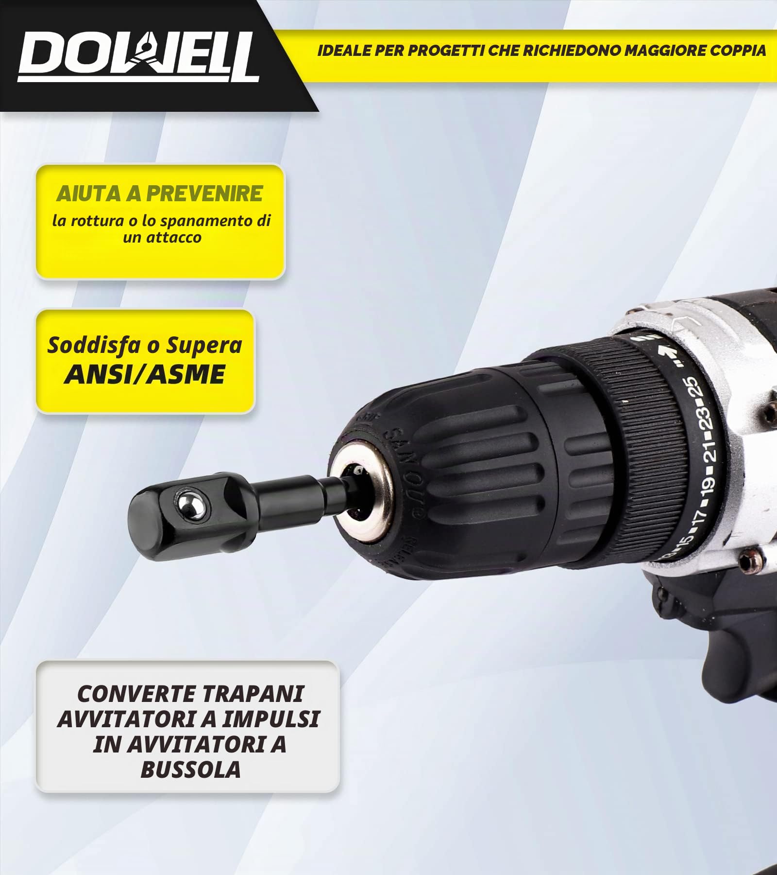 DOWELL Set di adattatori per bussole di grado a impatto, con supporto da 1/4, 3/8, 1/2, prolunga per punte da trapano a avvitatore ad alta velocità (3, 3 pollici)