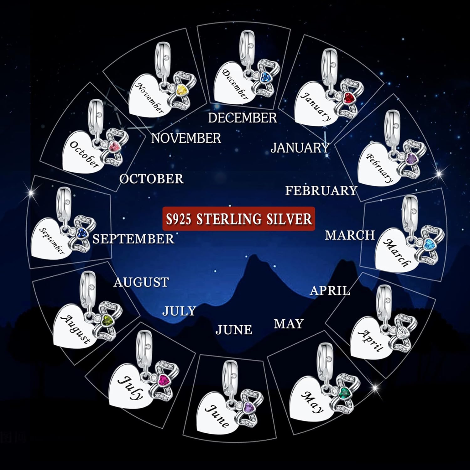 Birthstone Charms 925 Sterling Silver Charms Fit Pandora Charms Bracelet Fit Wife Mother's Day Christmas Birthday Gift - Image 7