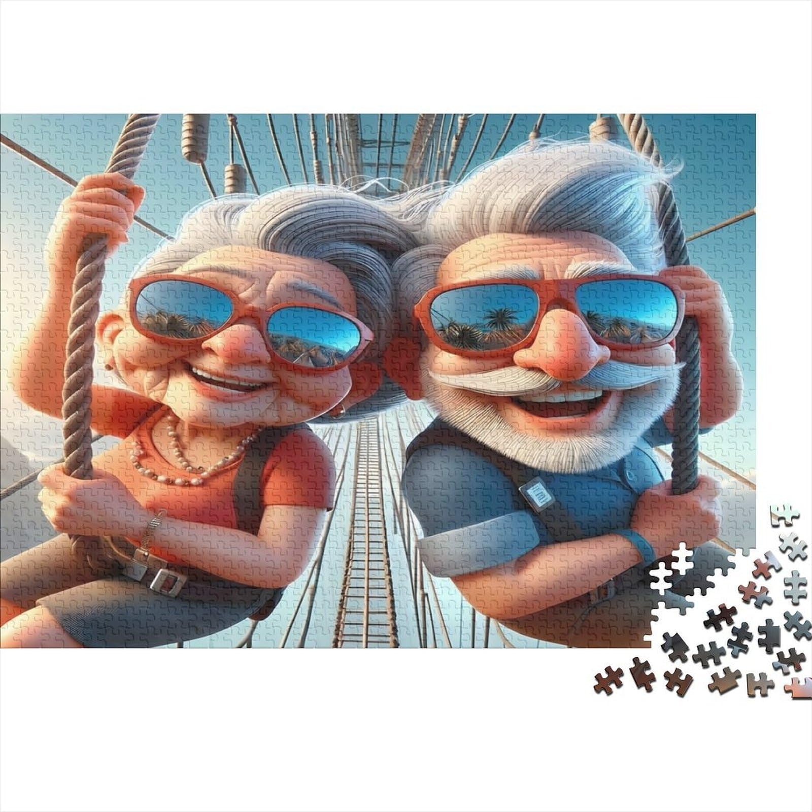 Senior Couple Swing Mini Jigsaw Puzzle for Adults 1000 Piece Paper Night View Home Decor Stress Relief 38x26cm/1000pcs