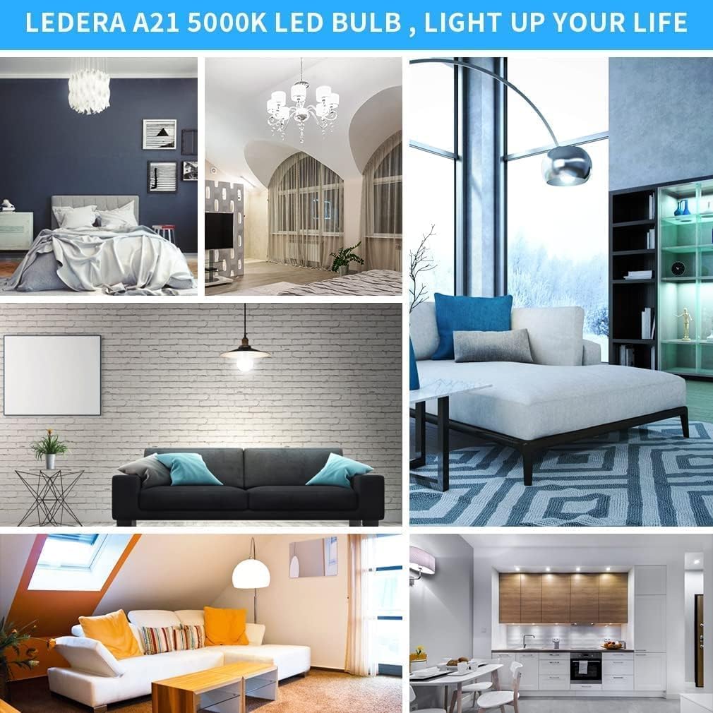 LEDERA A21 LED-Leuchtmittel, 150 Watt entspricht LED-Leuchtmittel, Tageslichtweiß 5000 K, 2500 Lumen, E26-Sockel, 23 W Glühbirnen für Schlafzimmer, Wohnzimmer, kommerzielle Beleuchtung, nicht dimmbar