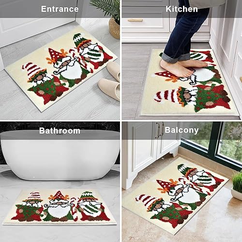Miniatura 7 de Quimoy Tapetes de baño de Navidad, antideslizantes, lavables, de gnomo, bonito tapete de baño beige para decoración de baño de Navidad e invierno
