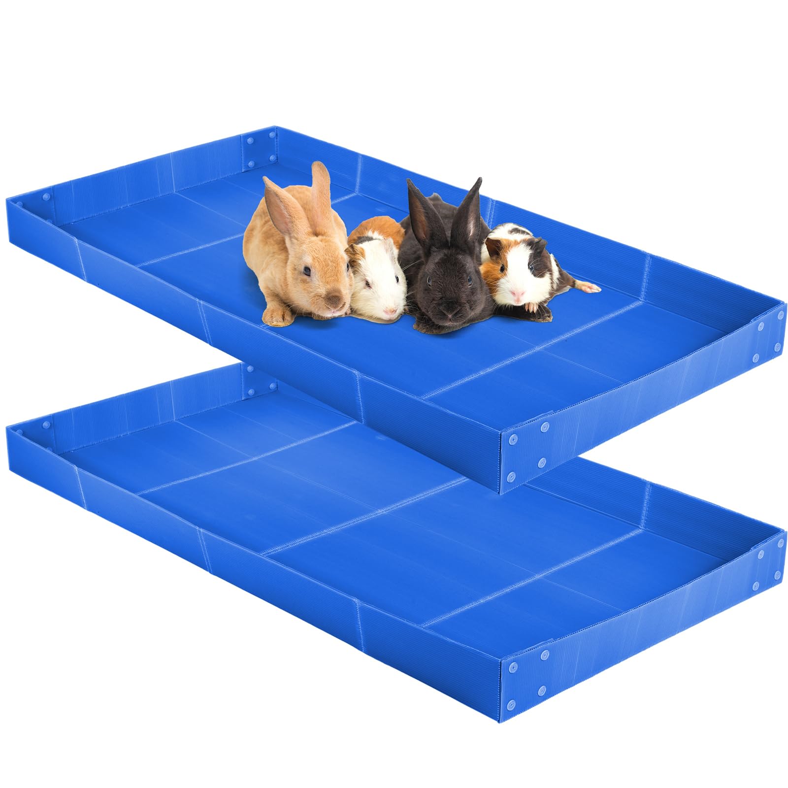 Wenqik 2 Pcs Guinea Pig Cage Liner Corrugated Plastic Cage Liner Base 2 x 4 Panel Size for Small Animals Hedgehogs Rabbits Tray, 55 x 27 Inch (Blue)