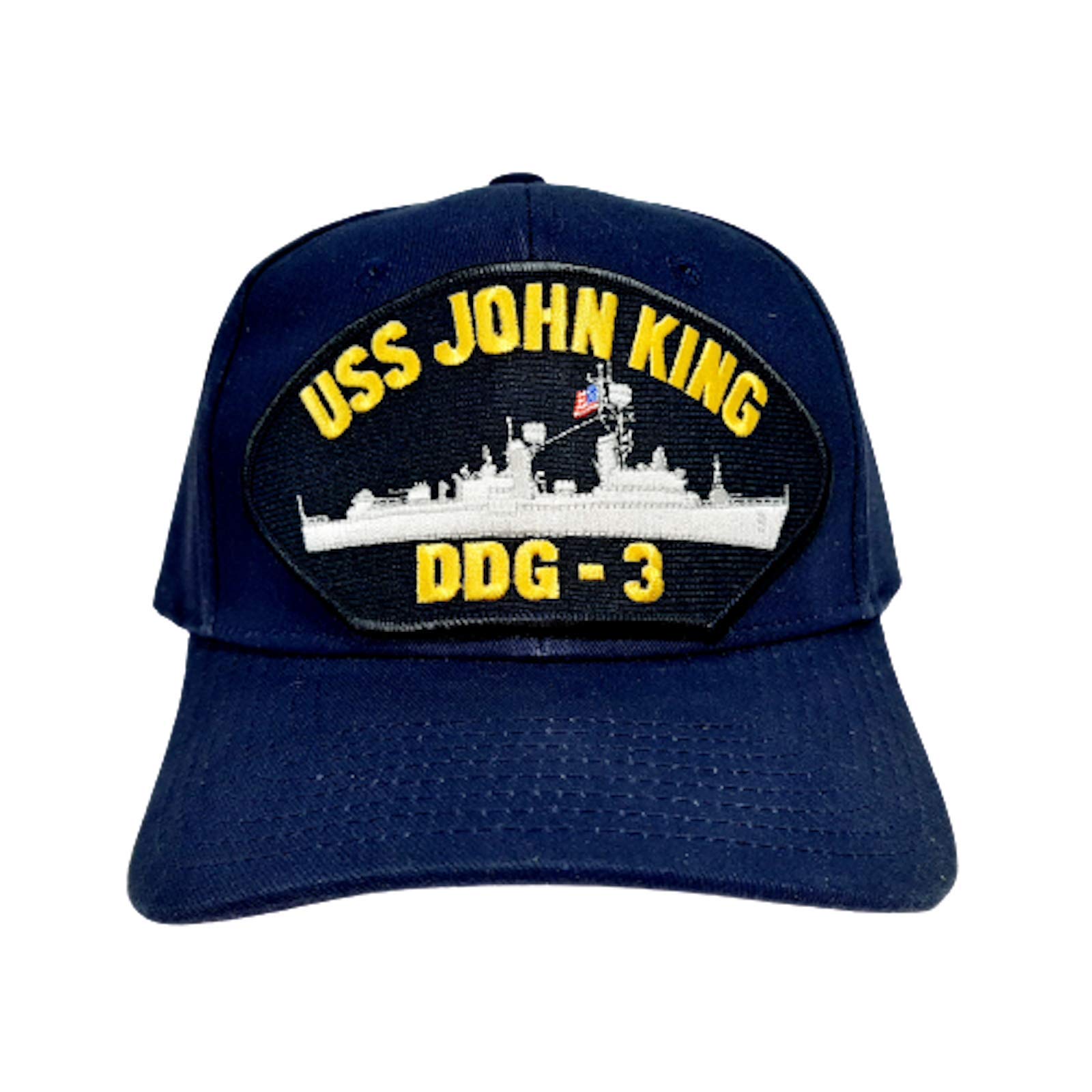 USS John King DDG-3 Embroidered Patch Cap Baseball Hat Strapback Navy Blue