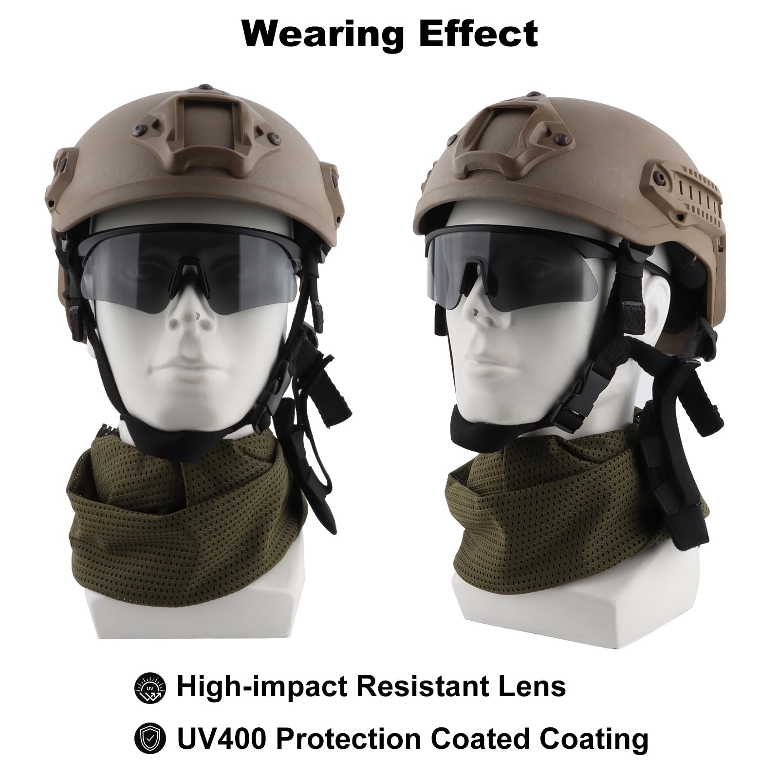 Lunettes de protection tactiques UV400, lunettes de tir ANSI Z87.1 avec 3 verres, monture TR90, lunettes de protection pour airsoft