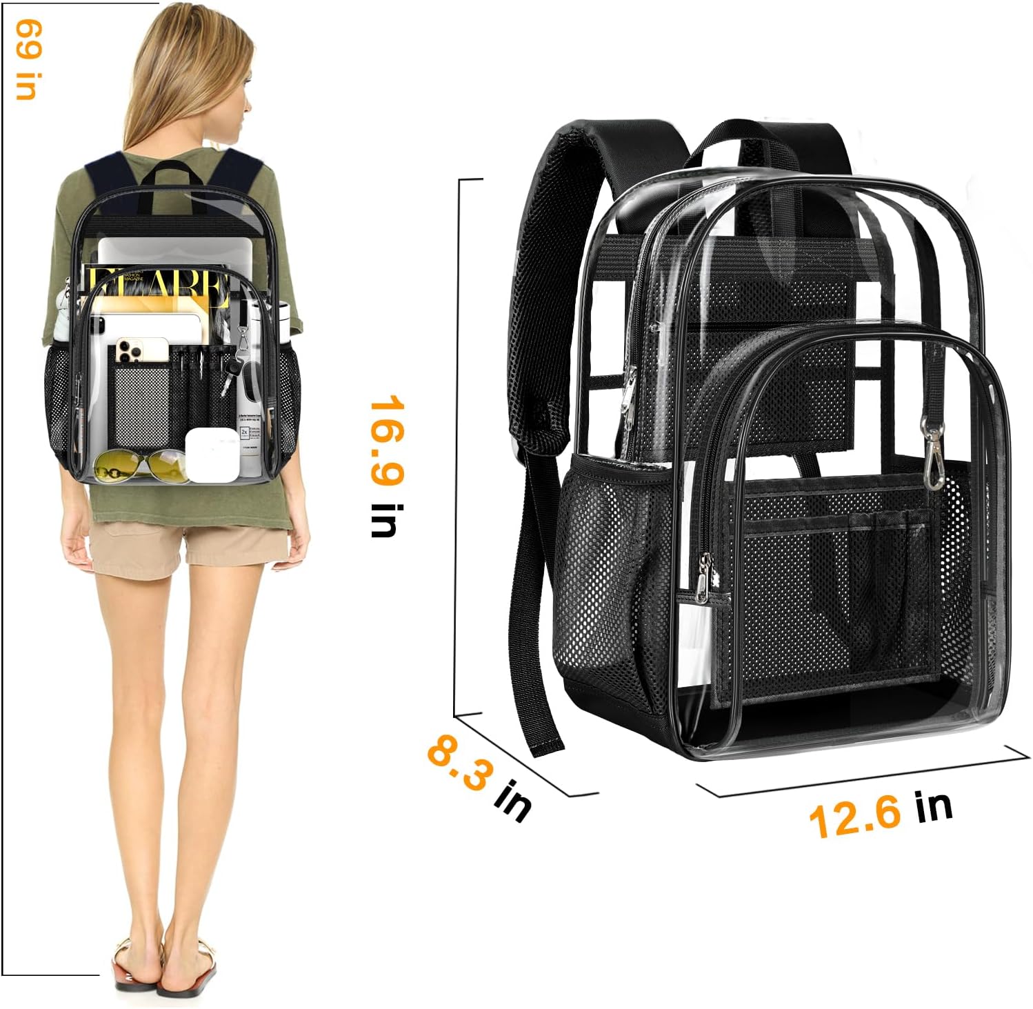 PAMANO Clear Backpack, Heavy Duty Transparent Backpack with Reinforced Bottom See Through for College, Travel, Workplace Security, Black - Image 5