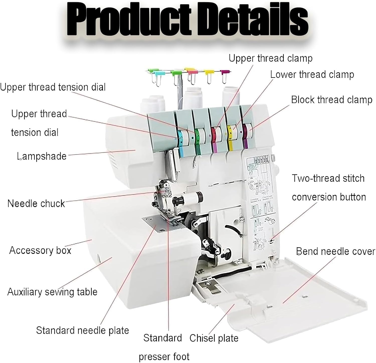 220v Máquina overlock semiindustrial, remalladora de puntada de cobertura de alta resistencia con capacidad para 2, 3, 4 y 5 puntadas, con sistema de retención de recorte