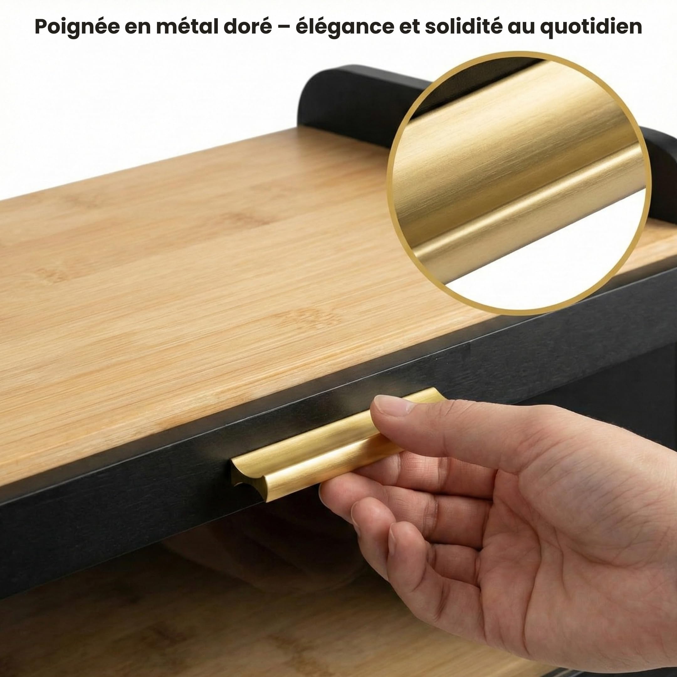 SWAYN Boîte à pain en Bambou Certifié FSC — Huche à Pain 2 étages, Ventilation Ajustable pour Prolonger la Fraîcheur, Planche Intégrée, Rangement Optimisé pour Conservation Pain (noir) - 3