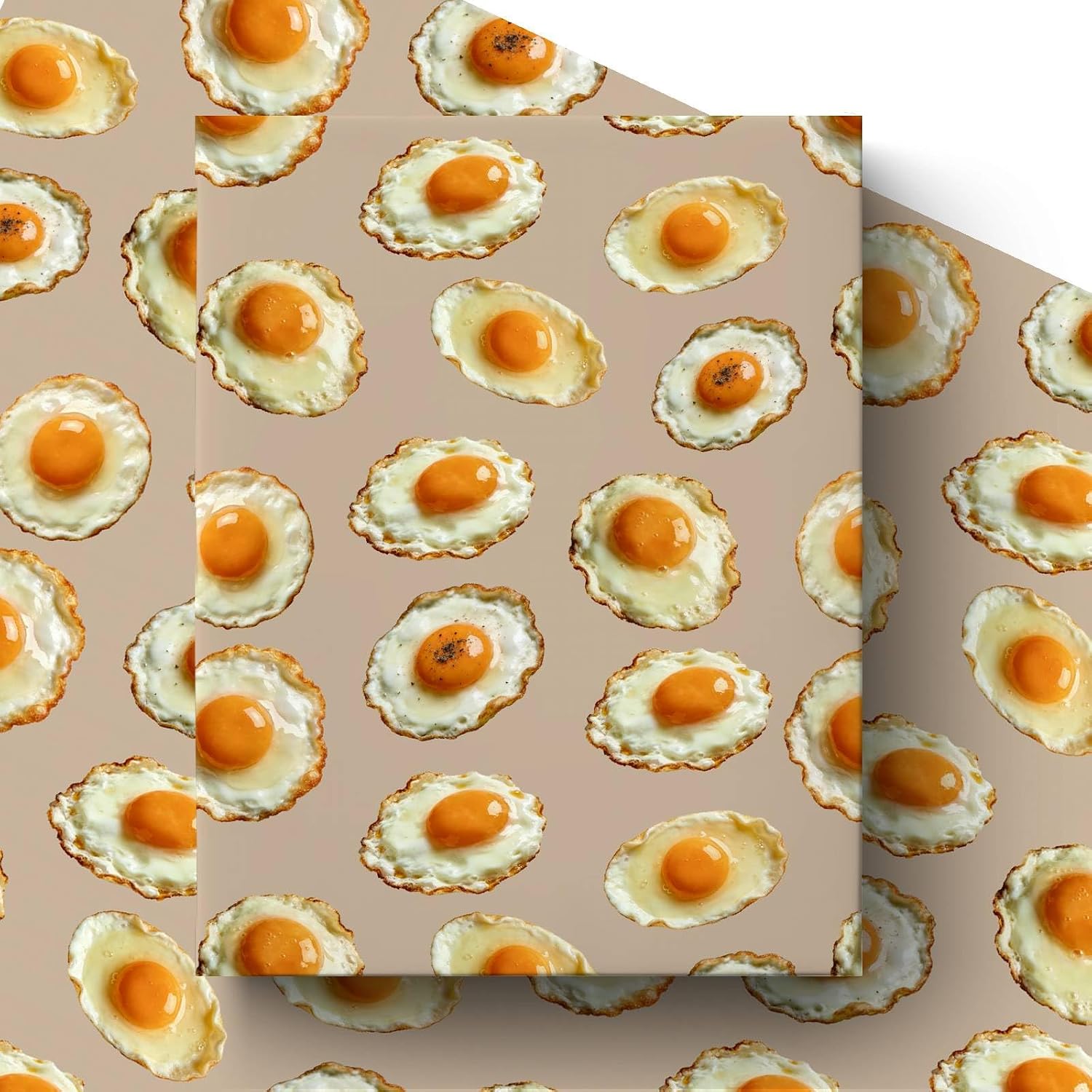 Liobelon Fried Egg Wrapping Paper Roll – 17" x 16.5 Ft Sunny Side Up Gift Wrap with Cute Egg Pattern, Breakfast Themed Wrapping Paper for Food Lover, Kitchen Gift, Brunch Birthday Party Supplies