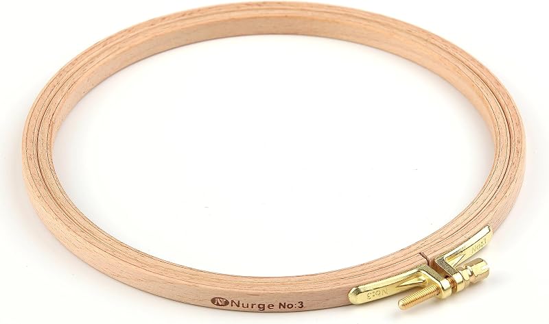 Nurge Aro de bordado de madera de haya de primera calidad, aro de punto de cruz con tornillo de latón ajustable chapado en oro para proyectos de bricolaje, ideal para artesanos, principiantes y profesionales, 6,3 pulgadas de diámetro y 0,31 pulgadas de grosor