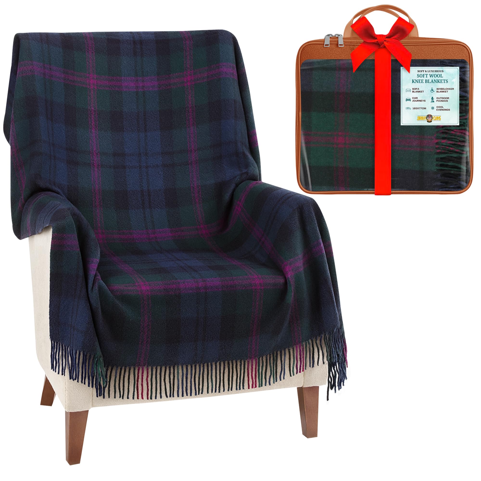 Braw Clans Tartans Baird Soft Wool Tartan Knee Blanket Lap Throw - Lap Blanket For Sofa With Fringed Edges - Compact Travel Essentials & Car Seat Throw - Plaid
