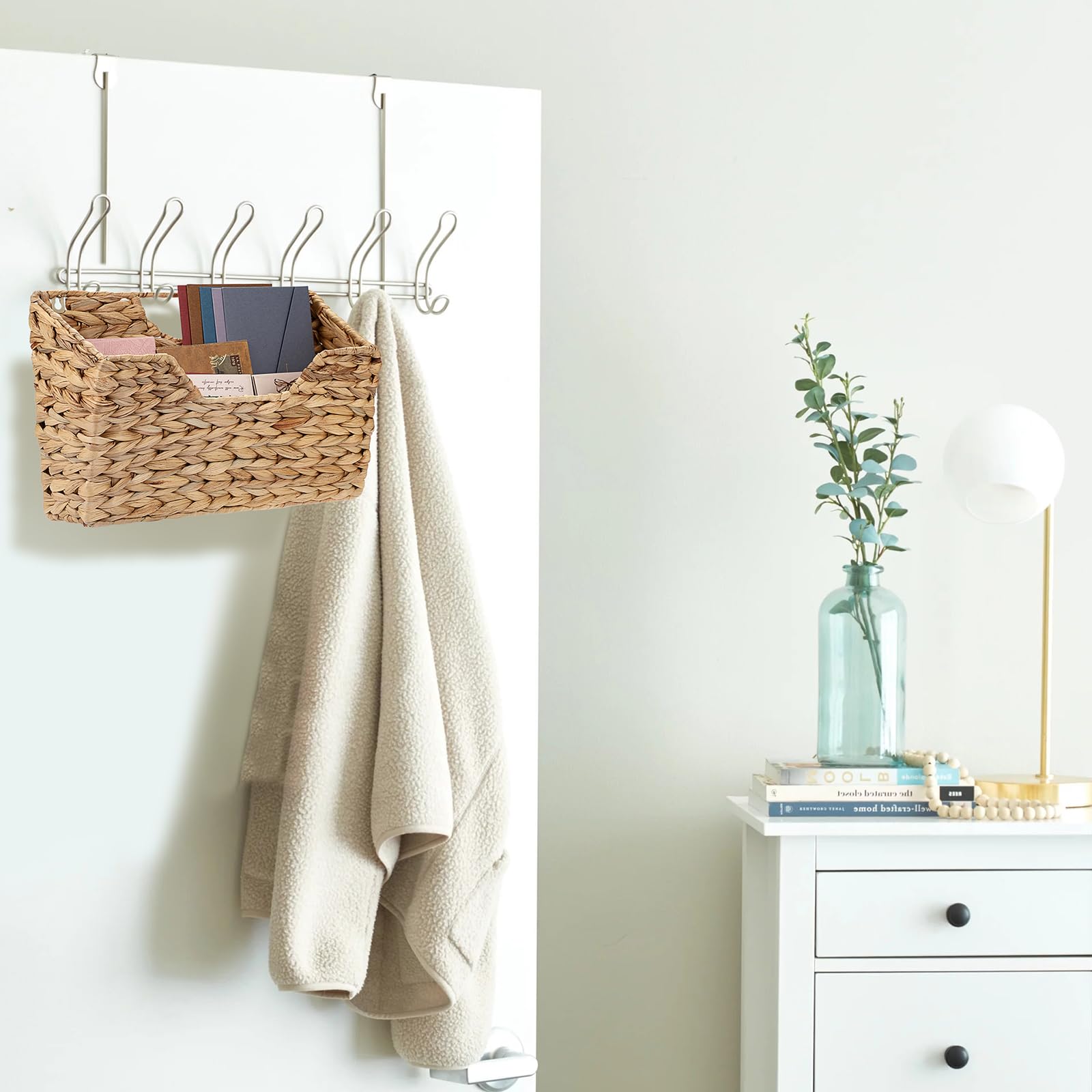 BTSKY Organizer per posta da parete, in giacinto d'acqua, supporto per documenti da appendere, con manico, per casa e ufficio, 33,8 x 14 x 23 cm