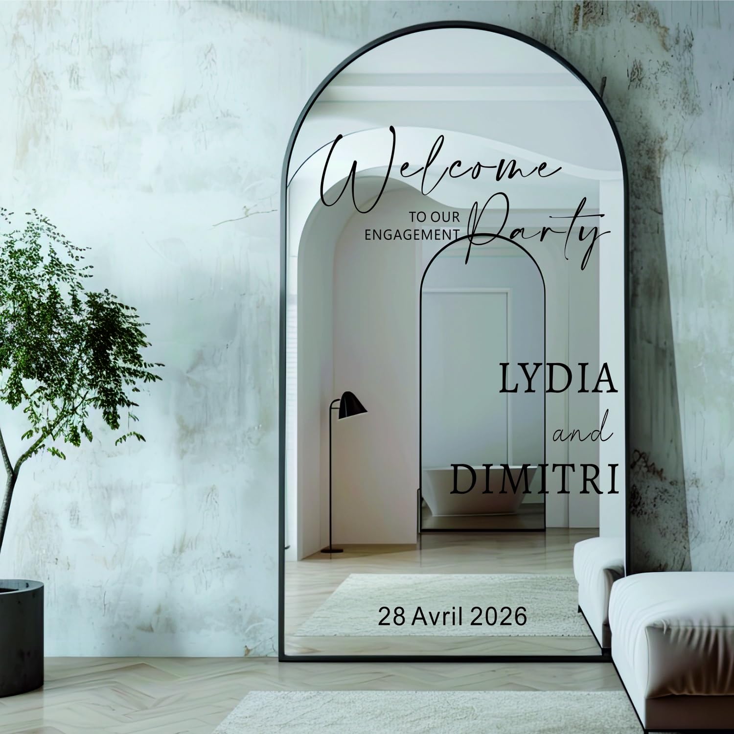Welcome to Our Engagement Party Mirror Vinyl Decal, Custom Welcome Wedding Sticker, Personalized Customizable Names & Date for Mirror, Acrylic - Night Before - Reception - Ceremony(70x110cm)