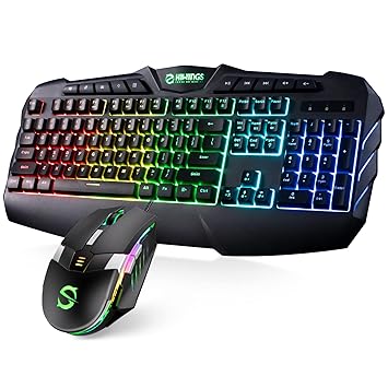 Gaming Keyboard and Mouse, Hiwings RGB Wired Gaming Mouse and Keyboard with Computer Mouse 10 Multimedia Keys Palm Rest for Windows PC Gamers (Membrane)