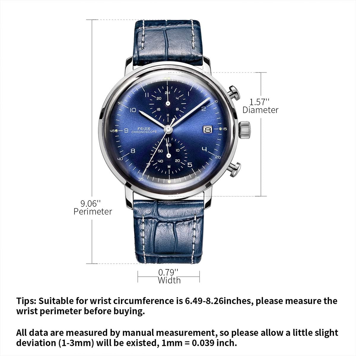 FEICE Mens Watches Ultra Thin Analog Quartz Watch Stainless Steel Luminous Dual Time Casual Watches for Men with Leather Bands Calendar -FS021