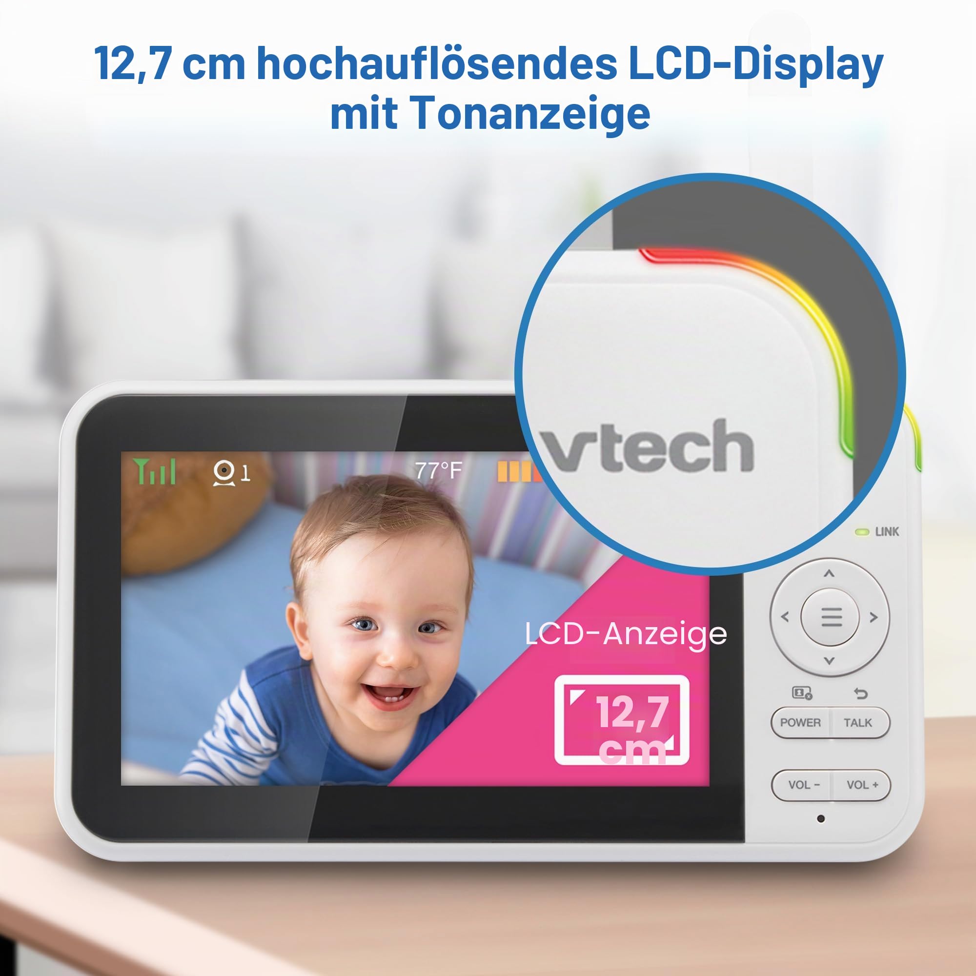 Vtech VM924 Babyphone mit Kamera 5 Zoll Video Baby Monitor, 31 Stunden Akkulaufzeit Babyfon mit Kamera 300m Reichweite HD Nachtsicht 2-Way Talk Temperatursensor