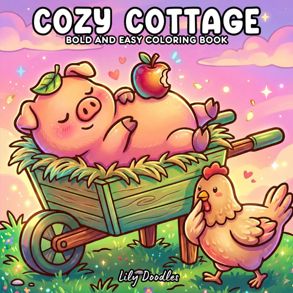 Cozy Cottage: Bold and Easy Coloring Book — Cute Farm Animals and Cottagecore Countryside Scenes for All Ages