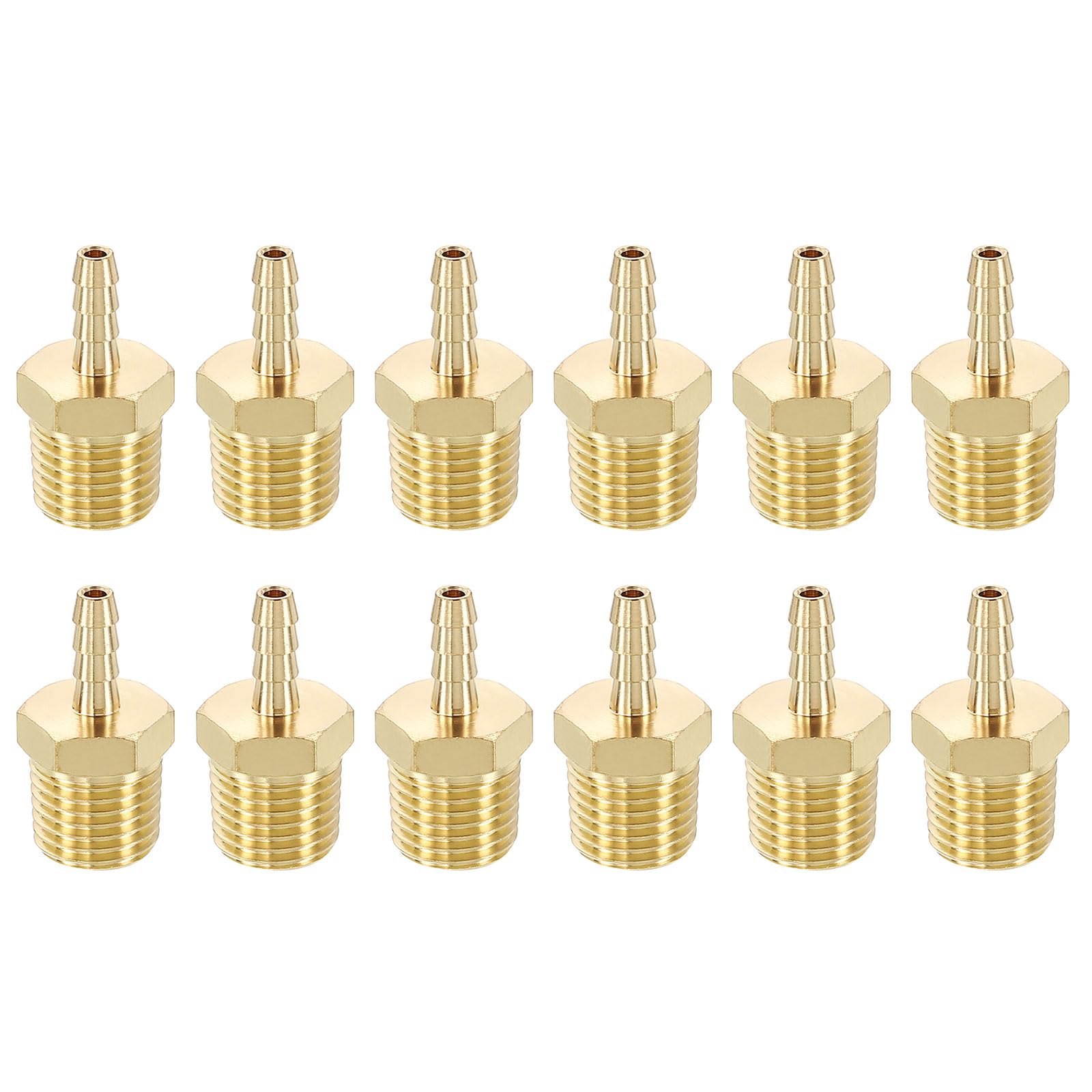 METALLIXITY 6Pcs Brass Hose Barb to NPT Male Adapter 1/8" Barb x 1/4" NPT Male for Automotive Motorcycle, Marine, Truck