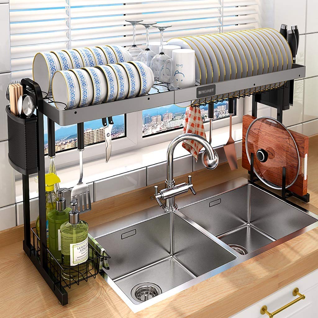 SaryEdge Dish Drying Rack Sink Dish Racks,Dish Rack,Dish Drying Rack,201 Stainless Steel Kitchen Drain Rack Tableware Drainer Organizer - 1 Tier/2 Tier/Black/1 Tier,Black-1 Tier,Black-1 Tier