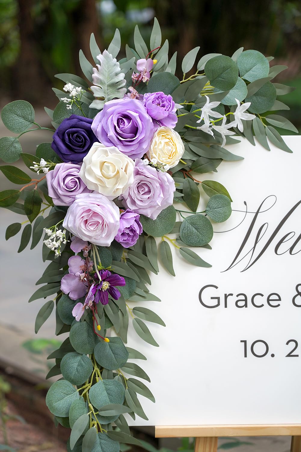 Olalaka Lot de 2 Fleurs artificielles pour décoration Florale de Mariage Lilas, Violet et crème