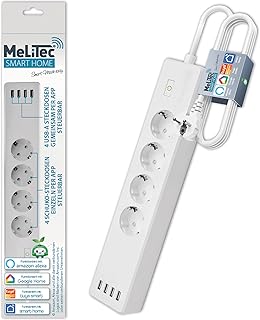 4-Fach Smart Mehrfachsteckdose mit 4-Fach USB | kompatibel mit Alexa und Google Home | Zeitschaltuhr | Sprachsteuerung und Fernbedienung | Wandmontage | MeLiTec