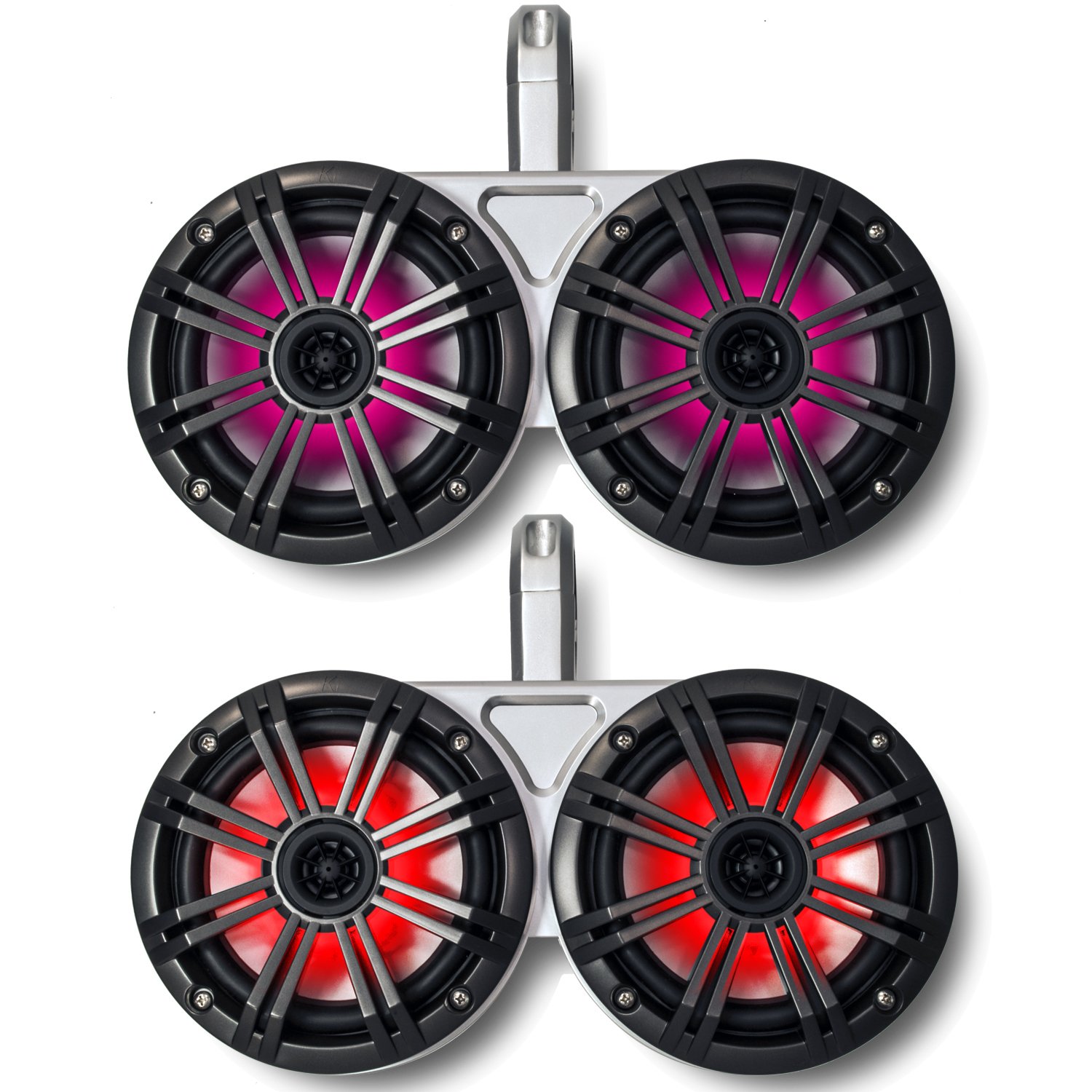 KICKER White Dual Wake Tower System Charcoal 6.5" Marine RGB LED Speakers