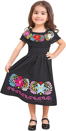 Vestido mexicano para niñas, vestidos tradicionales mexicanos con bordado del Cinco de Mayo para niños pequeños