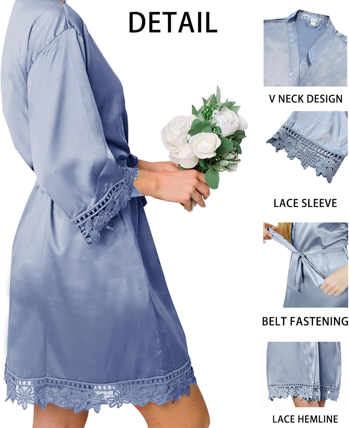 3Pcs Womens Satin Robes for Bride Bridesmaid Silk Bathrobes Silky Kimono Robe for Wedding Party Loungewear Lace Sleepwear - Image 3